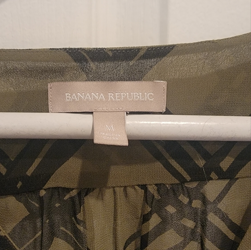 BR long sleeve sheer army green and black striped blouse